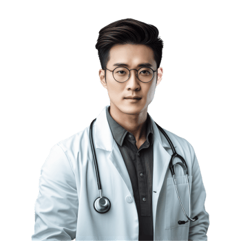 Asian handsome young male doctor in medical uniform isolated on transparent background. Confident male doctor png