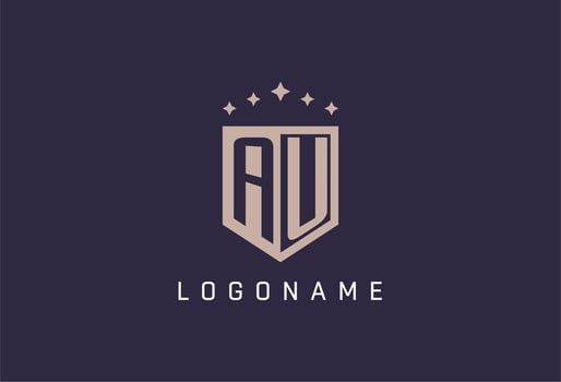 AU initial shield logo icon geometric style design vector