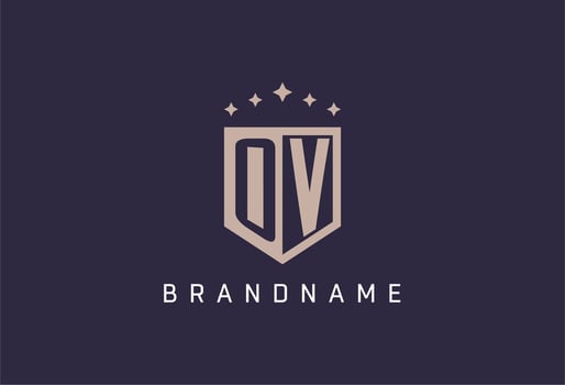 OV initial shield logo icon geometric style design vector