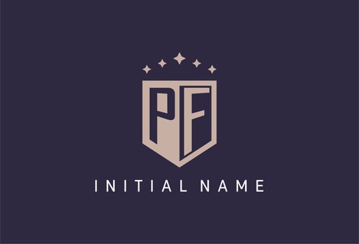 PF initial shield logo icon geometric style design vector
