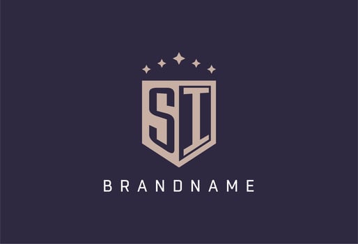 SI initial shield logo icon geometric style design vector