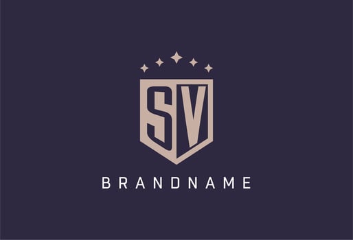 SV initial shield logo icon geometric style design vector