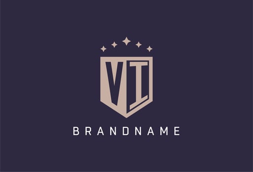 VI initial shield logo icon geometric style design vector