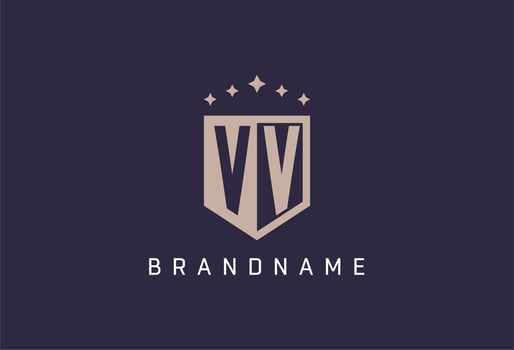 VV initial shield logo icon geometric style design vector