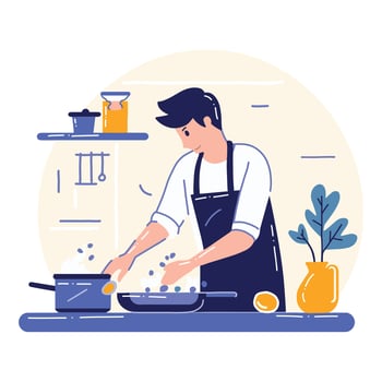 Hand Drawn chef cooking in the kitchen flat style illustration for business ideas vector