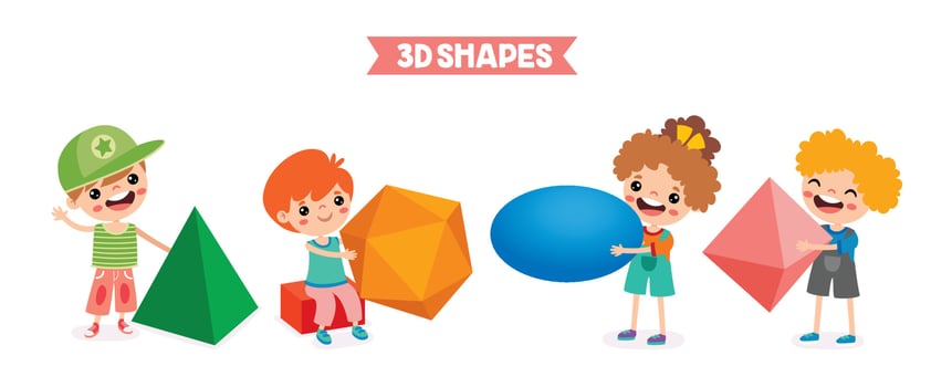 Kids Playing With 3d Geometric Shapes vector