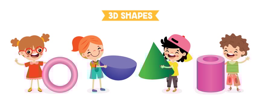 Kids Playing With 3d Geometric Shapes vector