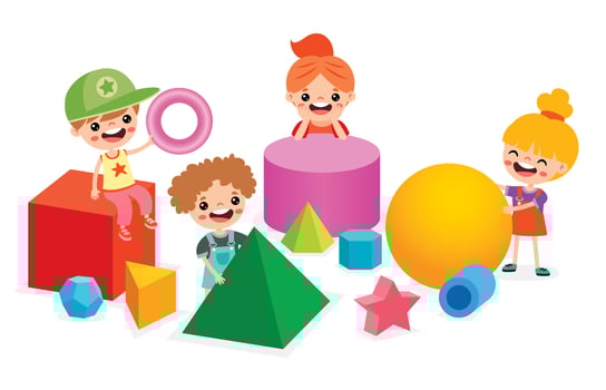 Kids Playing With 3d Geometric Shapes vector
