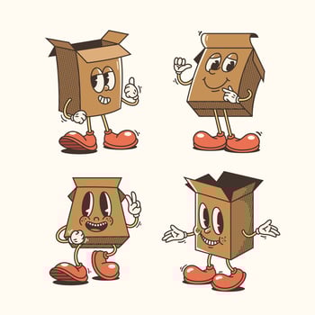 Set of Traditional Cartoon cardboard boxes Illustration with Varied Poses and Expressions vector