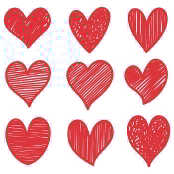 Doodle Hearts, hand drawn love hearts. Vector illustration.