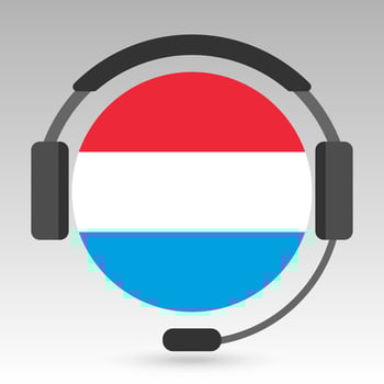Luxembourg flag with headphones, support sign. Vector illustration.