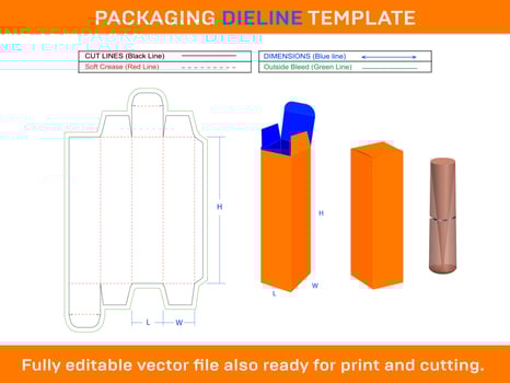 Lipstick Box, Cosmetic Box Dieline Template vector