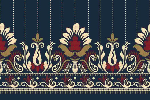 Ikat Floral paisley embroidery on navy blue background.Ikat ethnic oriental pattern traditional.Aztec style abstract vector illustration.design for texture,fabric,clothing,wrapping,decoration,sarong.
