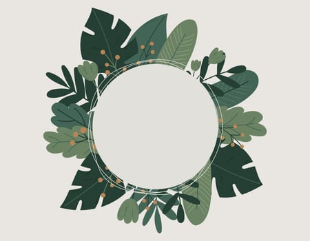 Leaves of tropical plants and trees, monstera and palm. Vector isolated Round template with jungle floral pattern frame.