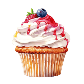 Watercolor painting of cupcake clip art. Bakery dessert.transparent background., . png