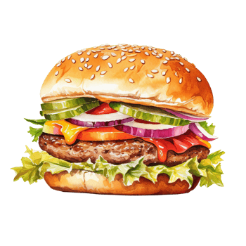 Watercolor painting of Hamburger clip art. fastfood.transparent background., . png