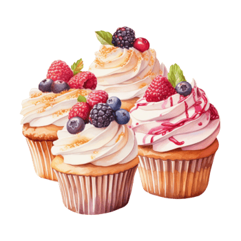 Watercolor painting of cupcake clip art. Bakery dessert.transparent background., . png