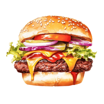 Watercolor painting of Hamburger clip art. fastfood.transparent background., . png