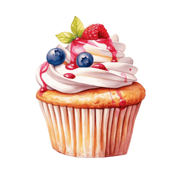 Watercolor painting of cupcake clip art. Bakery dessert.transparent background., . png