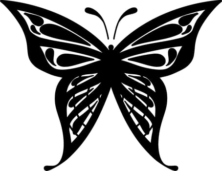 Monochrome ethnic butterfly design. Anti-stress coloring page for adults. Hand drawn black and white vector illustration