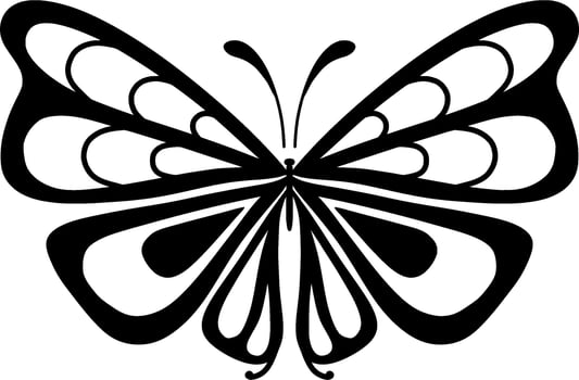 Monochrome ethnic butterfly design. Anti-stress coloring page for adults. Hand drawn black and white vector illustration