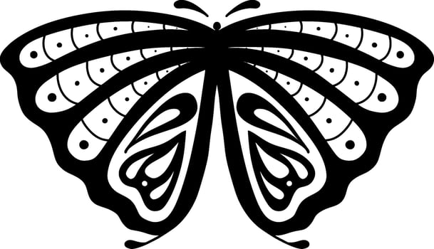Monochrome ethnic butterfly design. Anti-stress coloring page for adults. Hand drawn black and white vector illustration