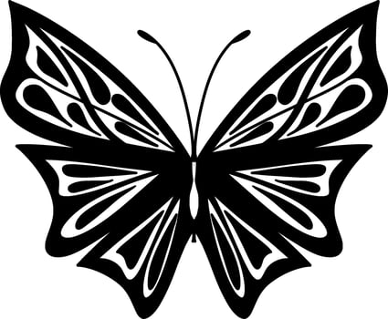 Monochrome ethnic butterfly design. Anti-stress coloring page for adults. Hand drawn black and white vector illustration