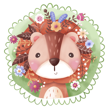 Cute baby lion and flowers illustration png