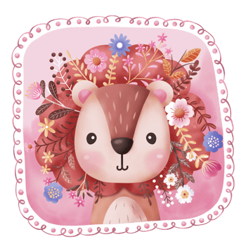 Cute baby lion and flowers illustration png