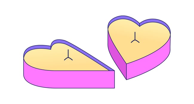 Heart shaped candles flat vector cartoon icon. Romantic love. Valentines day. Editorial, magazine spot illustration. Colorful object isolated on white. Editable 2D simple drawing, graphic design