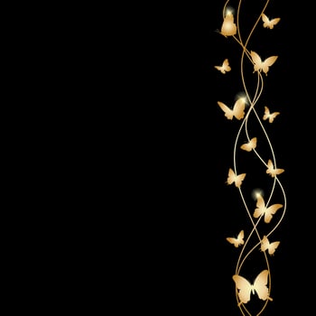 Beautiful background with golden butterflies vector