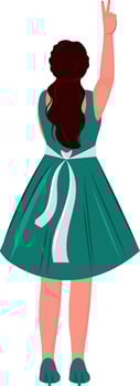 Rear View of Modern Young Girl Showing Peace Sign In Standing Pose. vector