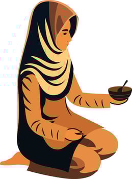 Illustration of Young Muslim Woman Holding Bowl With Spoon Icon. vector