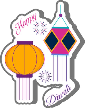 Sticker Style Two Shape Kandil Lantern For Happy Diwali Celebration. vector