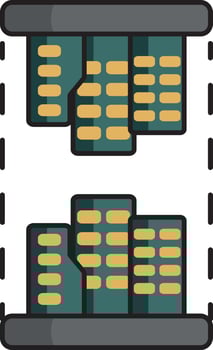 Teal And Yellow Parallel Cityscape Flat Icon. vector