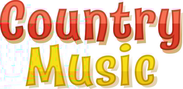 Country Music Text In Red And Yellow Color. vector