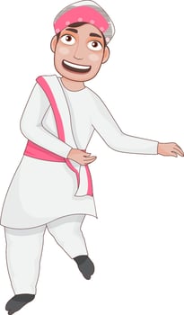 Kinnauri Folk Dancing Young Man Over White Background. vector