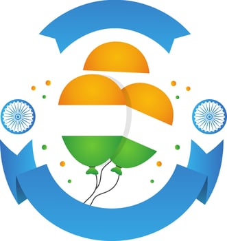 Blue Blank Ribbon With Ashoka Wheels And Tricolor Balloons Background. vector