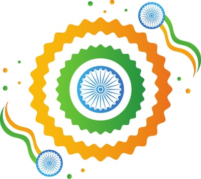 Illustration Of Flag Flower, Ashoka Wheel And Wavy Ribbon Copy Space Background. vector