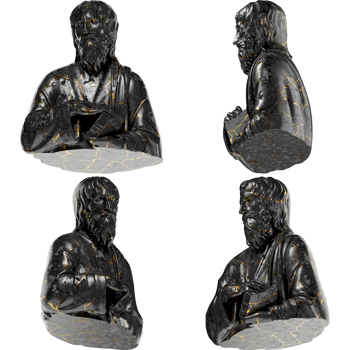 A Saint with a Book - Black glossy marble and gold statue. Perfect for graphic design, promotions png