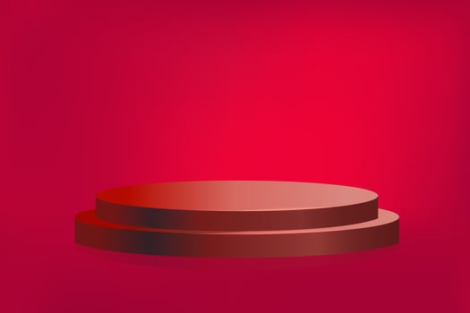 Red podium 3d product. Cylinder pedestal. Dark red minimal wall scene for cosmetics product display presentation. vector