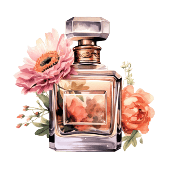 Watercolor perfume bottle with flowers. Illustration png
