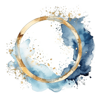 Blue and golden watercolor frame. Illustration png