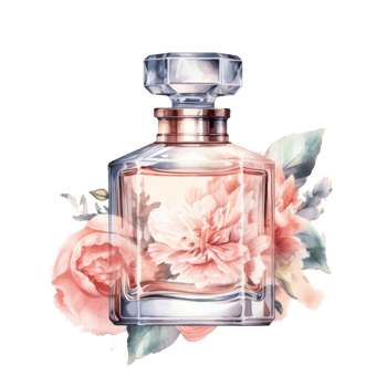 Watercolor perfume bottle with flowers. Illustration png