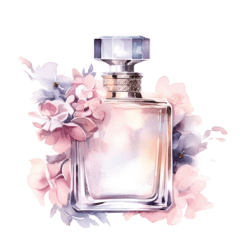 Watercolor perfume bottle with flowers. Illustration png