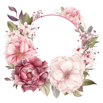 Watercolor pink floral wreath. Illustration png