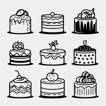 set of delicious Birthday cake vector isolated illustration