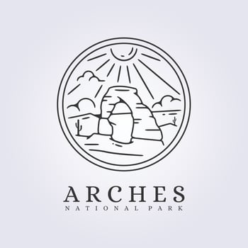 badge Arches National park vector illustration line art graphic design, night scenery of arches national park