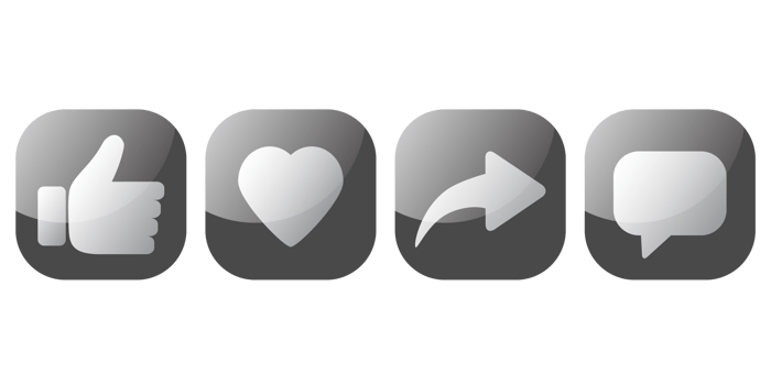 Set of social media icons with modern design. Like, thumbs up, love, heart, share, comment png