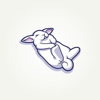 simple modern funny cute rabbit sleeping cartoon flat icon vector Illustration design